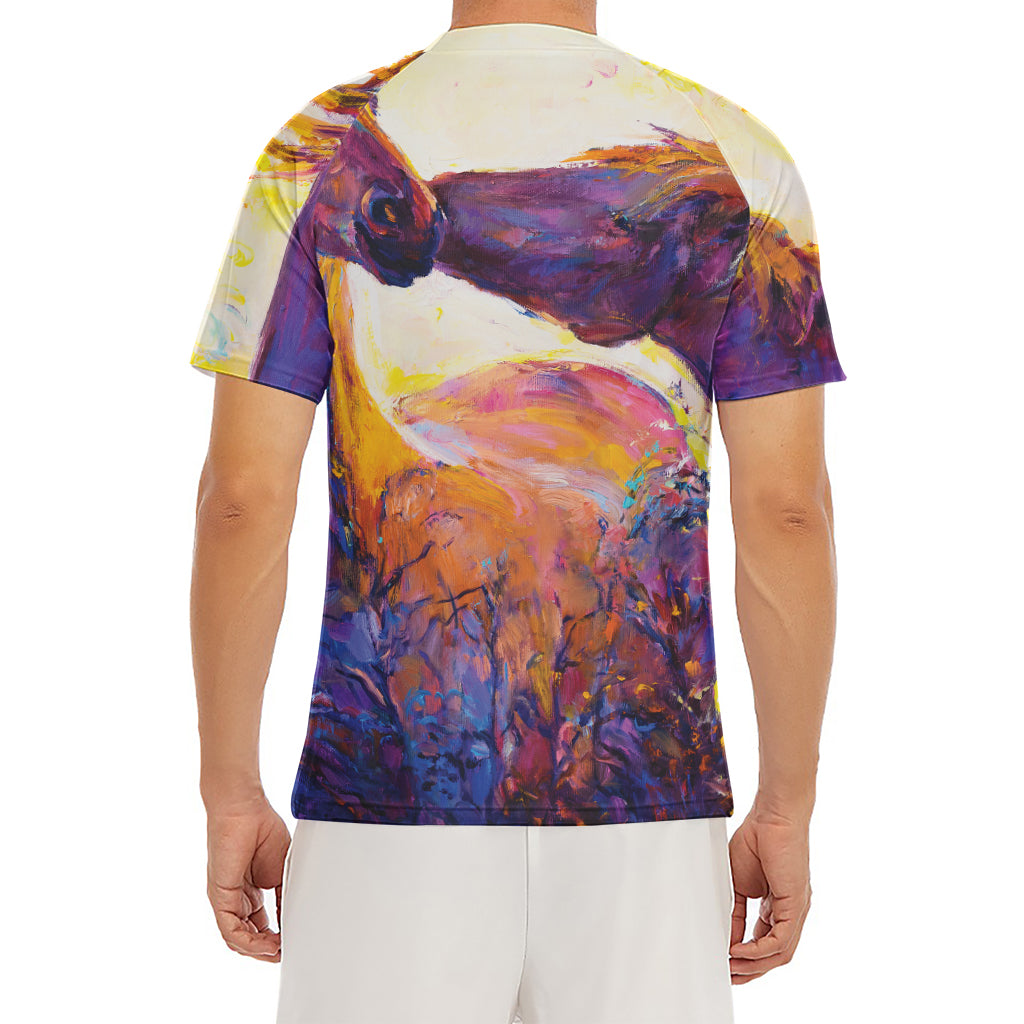 Couple Horses Portrait Print Men's Short Sleeve Rash Guard