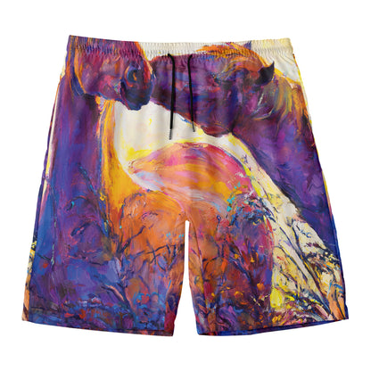 Couple Horses Portrait Print Men's Swim Trunks