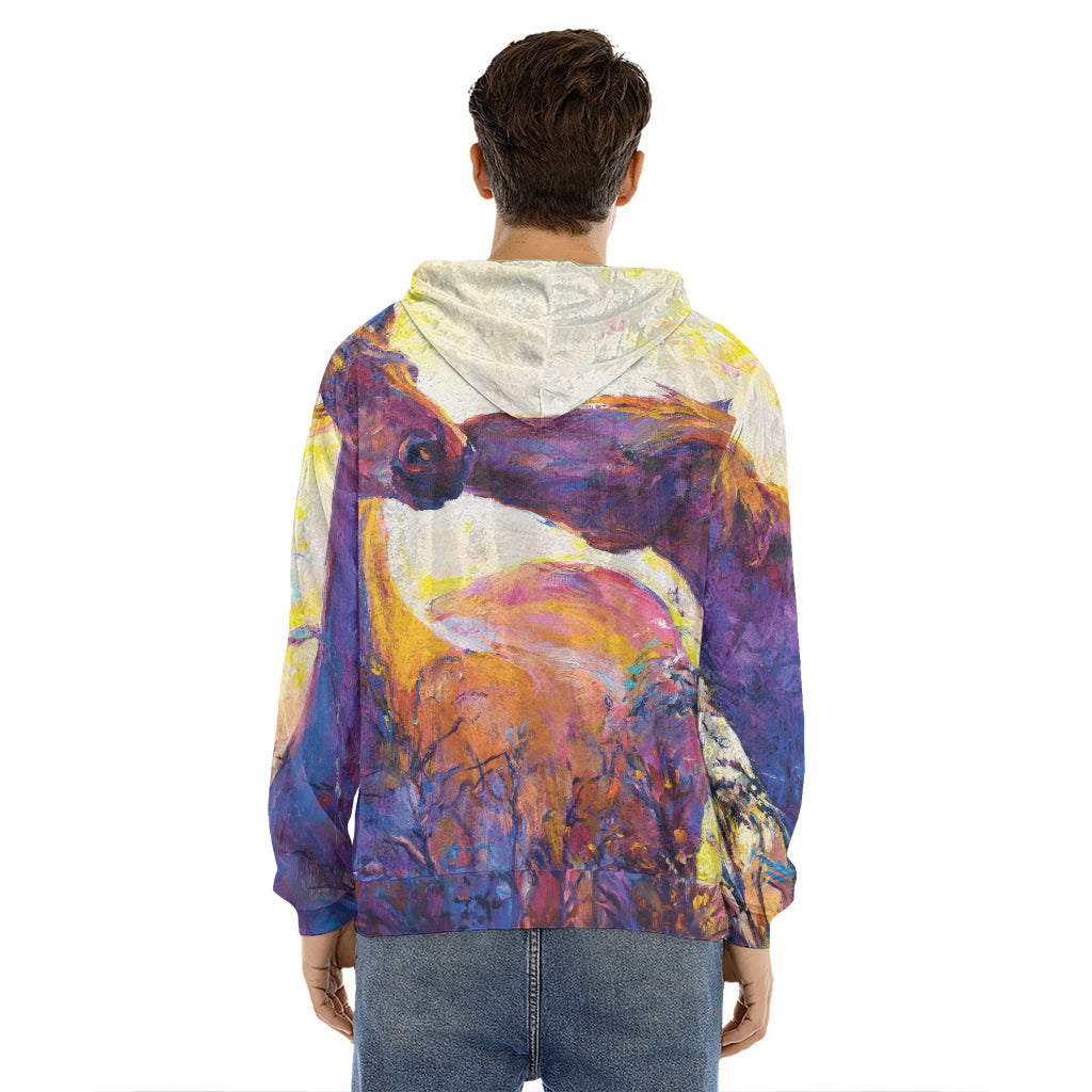 Couple Horses Portrait Print Men's Velvet Pullover Hoodie