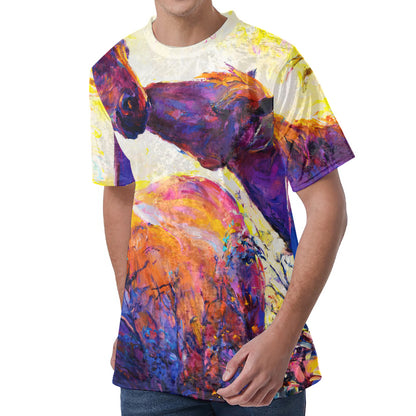 Couple Horses Portrait Print Men's Velvet T-Shirt