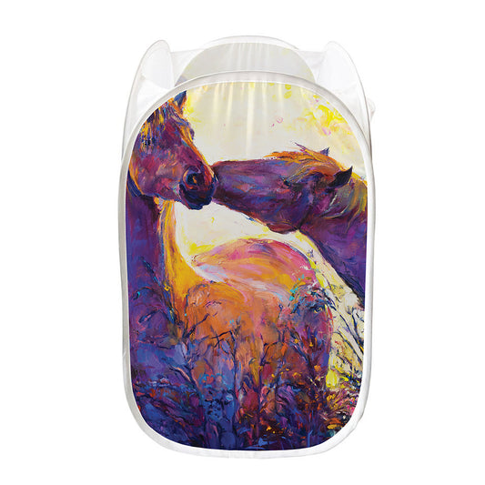 Couple Horses Portrait Print Mesh Laundry Hamper