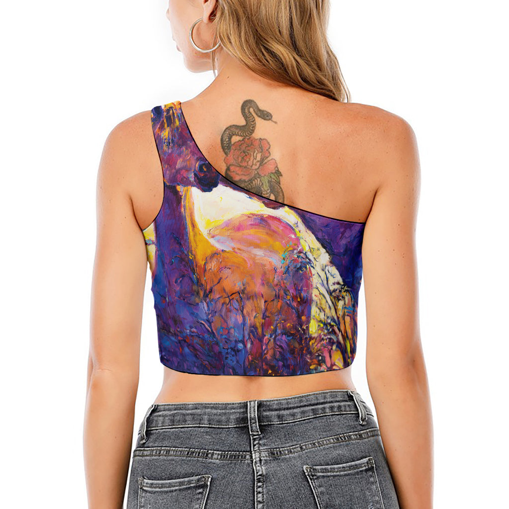 Couple Horses Portrait Print One Shoulder Crop Top
