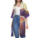 Couple Horses Portrait Print Open Front Beach Cover Up