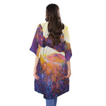 Couple Horses Portrait Print Open Front Beach Cover Up