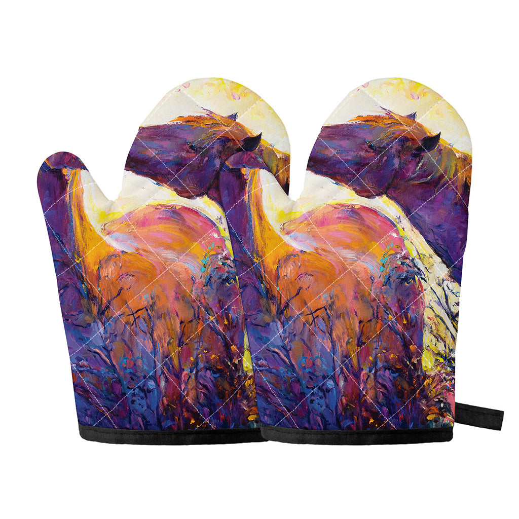 Couple Horses Portrait Print Oven Mitts