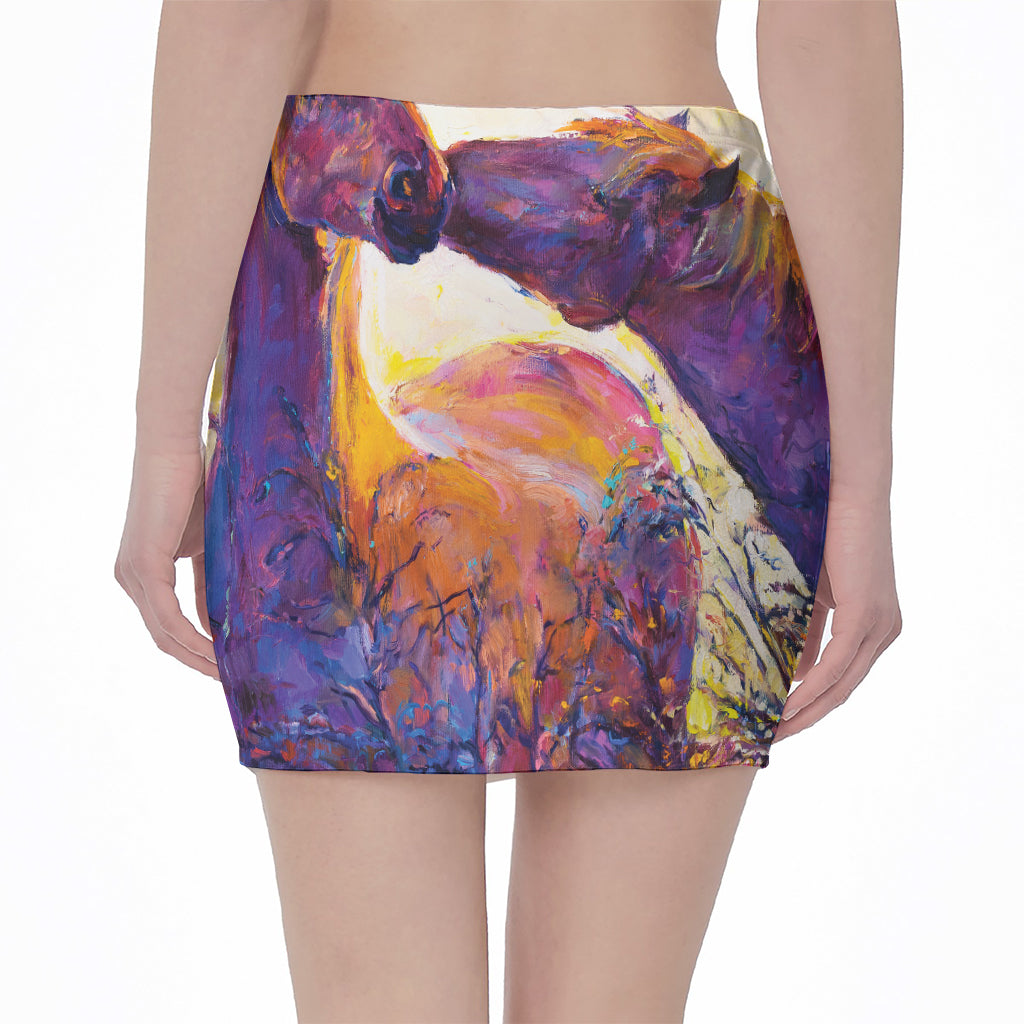 Couple Horses Portrait Print Pencil Mini Skirt