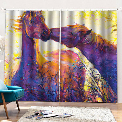 Couple Horses Portrait Print Pencil Pleat Curtains