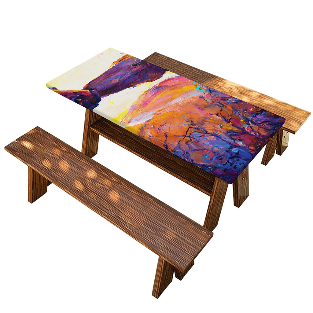 Couple Horses Portrait Print Picnic Table Cover