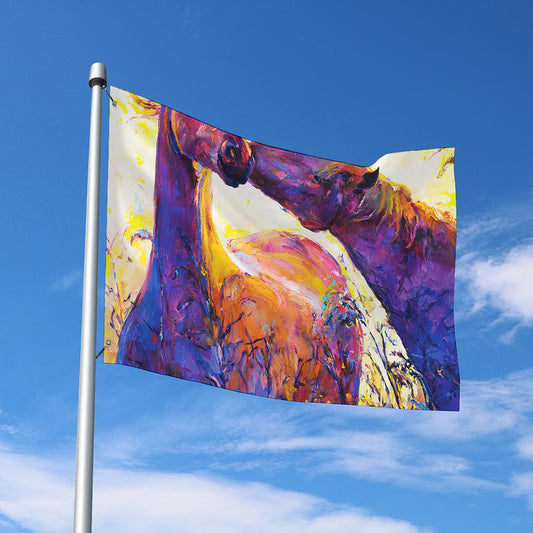 Couple Horses Portrait Print Polyester Flag