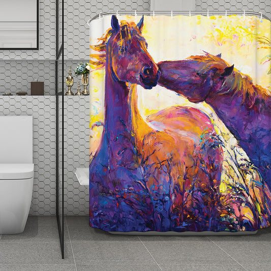Couple Horses Portrait Print Polyester Shower Curtain