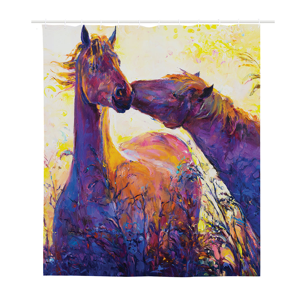 Couple Horses Portrait Print Polyester Shower Curtain