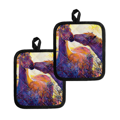Couple Horses Portrait Print Pot Holders