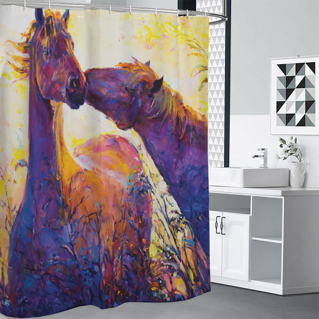 Couple Horses Portrait Print Premium Shower Curtain