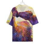 Couple Horses Portrait Print Rayon Hawaiian Shirt