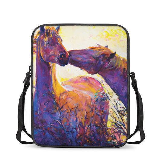 Couple Horses Portrait Print Rectangular Crossbody Bag