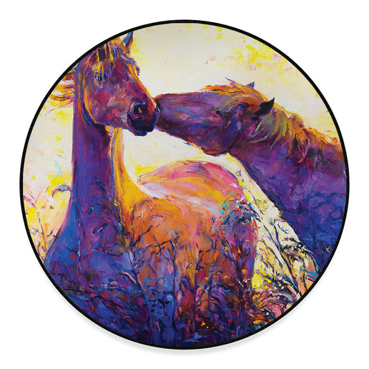 Couple Horses Portrait Print Round Floor Mat