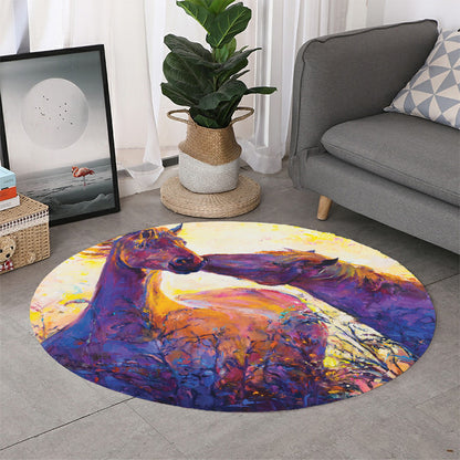 Couple Horses Portrait Print Round Rug
