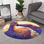 Couple Horses Portrait Print Round Rug