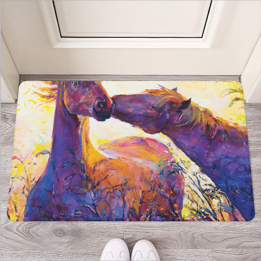 Couple Horses Portrait Print Rubber Doormat