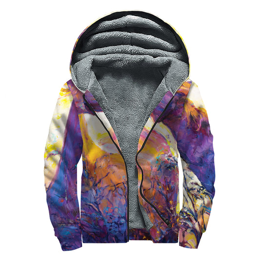 Couple Horses Portrait Print Sherpa Lined Zip Up Hoodie