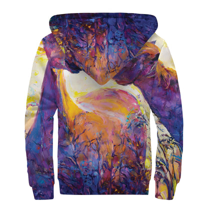 Couple Horses Portrait Print Sherpa Lined Zip Up Hoodie