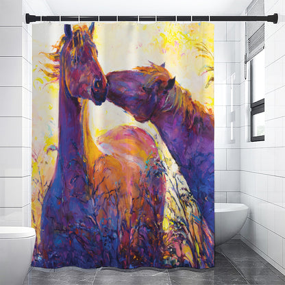 Couple Horses Portrait Print Shower Curtain