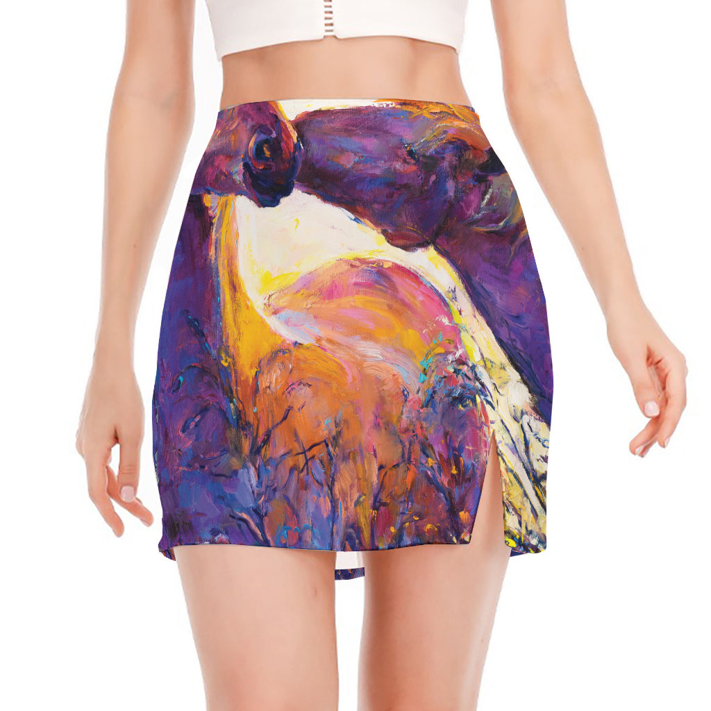 Couple Horses Portrait Print Side Slit Mini Skirt