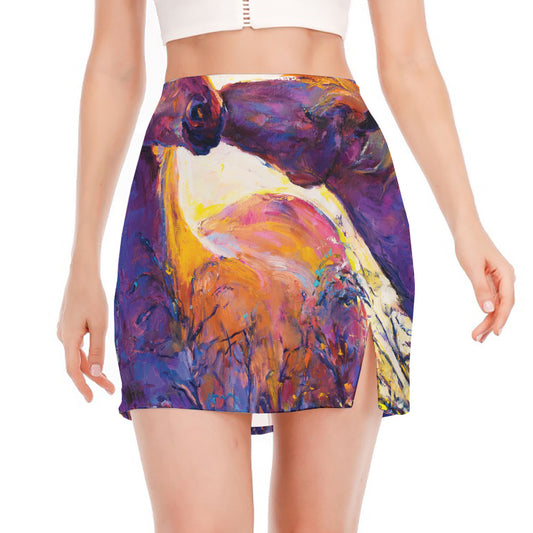 Couple Horses Portrait Print Side Slit Mini Skirt