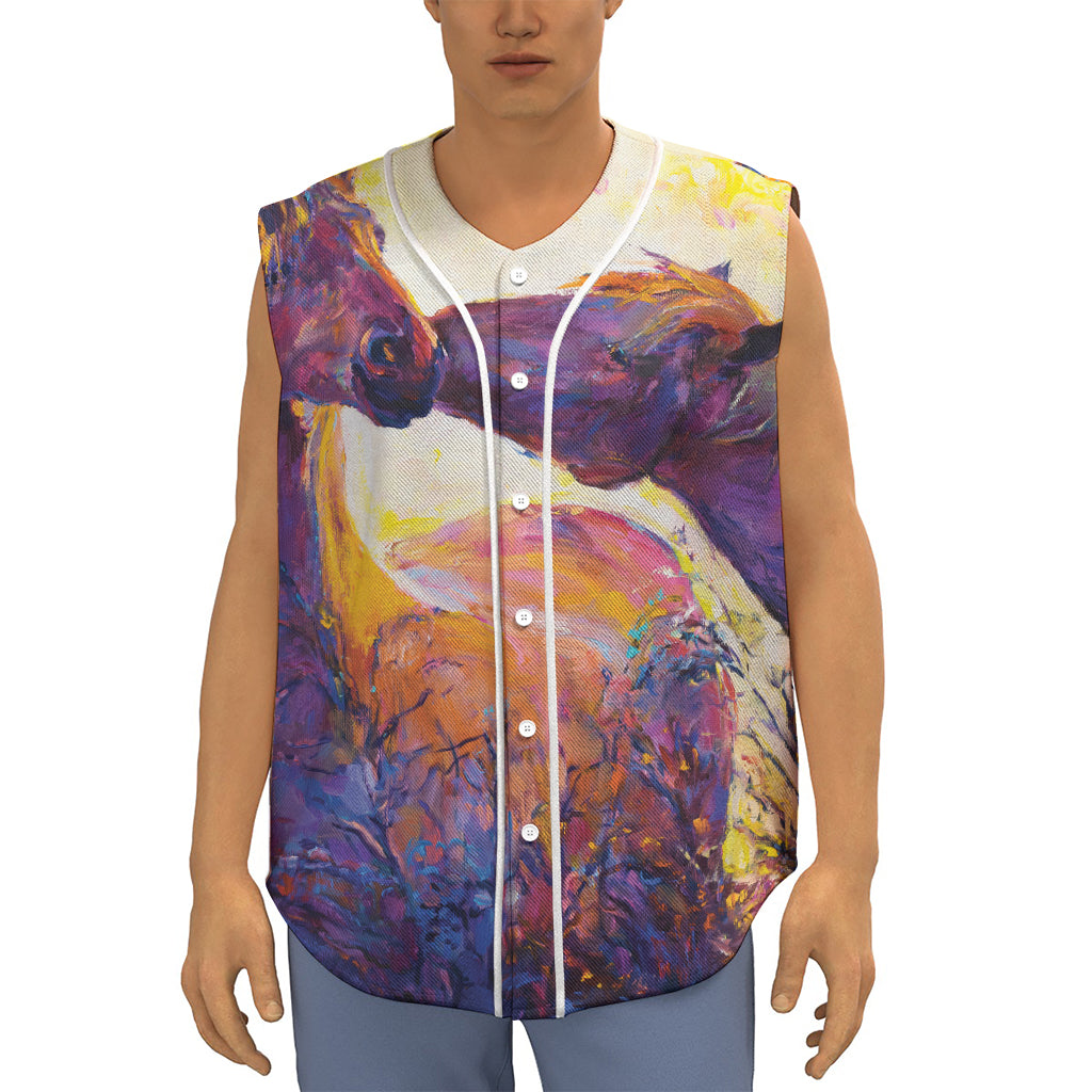 Couple Horses Portrait Print Sleeveless Baseball Jersey