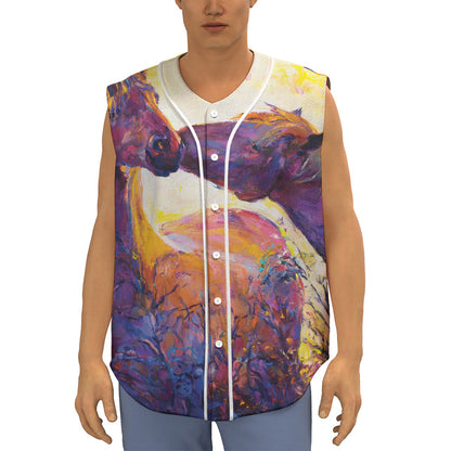 Couple Horses Portrait Print Sleeveless Baseball Jersey