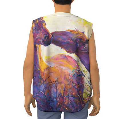 Couple Horses Portrait Print Sleeveless Baseball Jersey