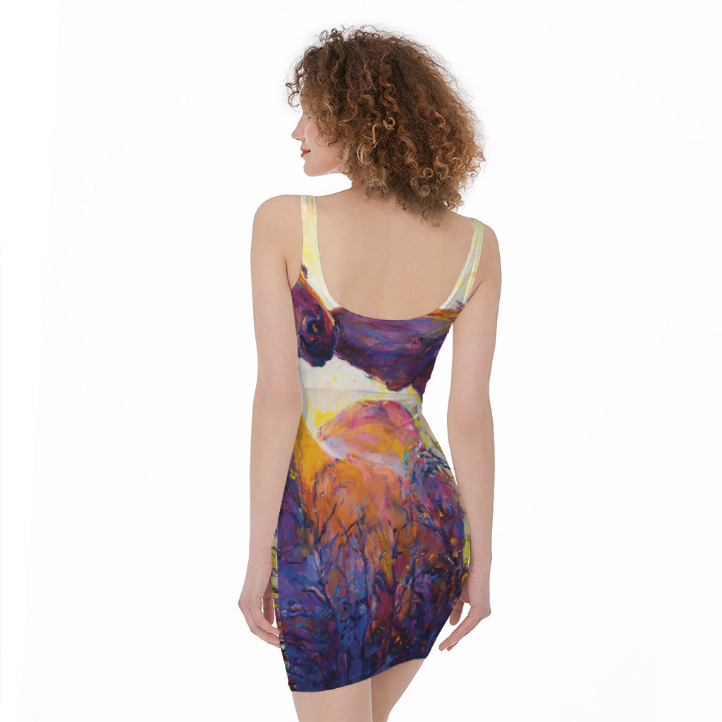 Couple Horses Portrait Print Sleeveless Bodycon Dress