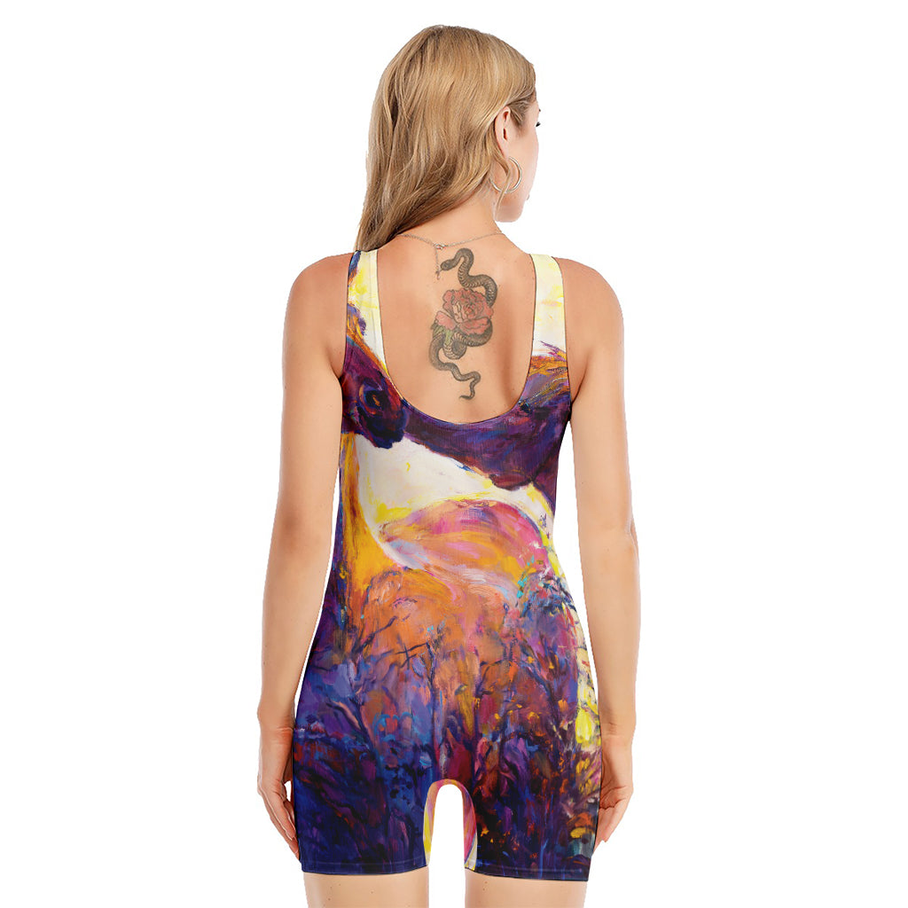 Couple Horses Portrait Print Sleeveless One Piece Swimsuit