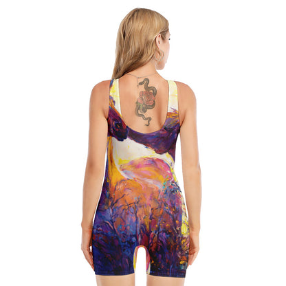 Couple Horses Portrait Print Sleeveless One Piece Swimsuit