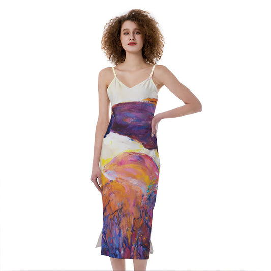 Couple Horses Portrait Print Slim Fit Midi Cami Dress