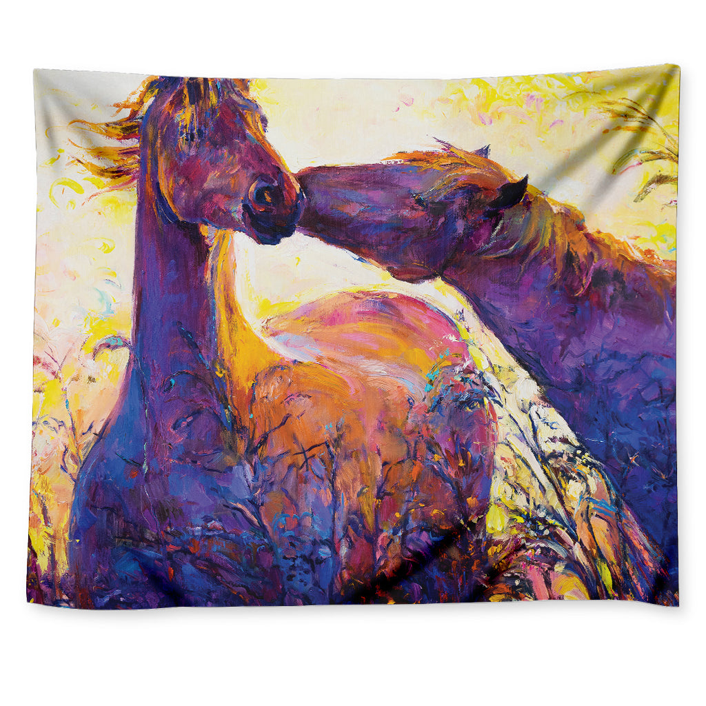 Couple Horses Portrait Print Tapestry