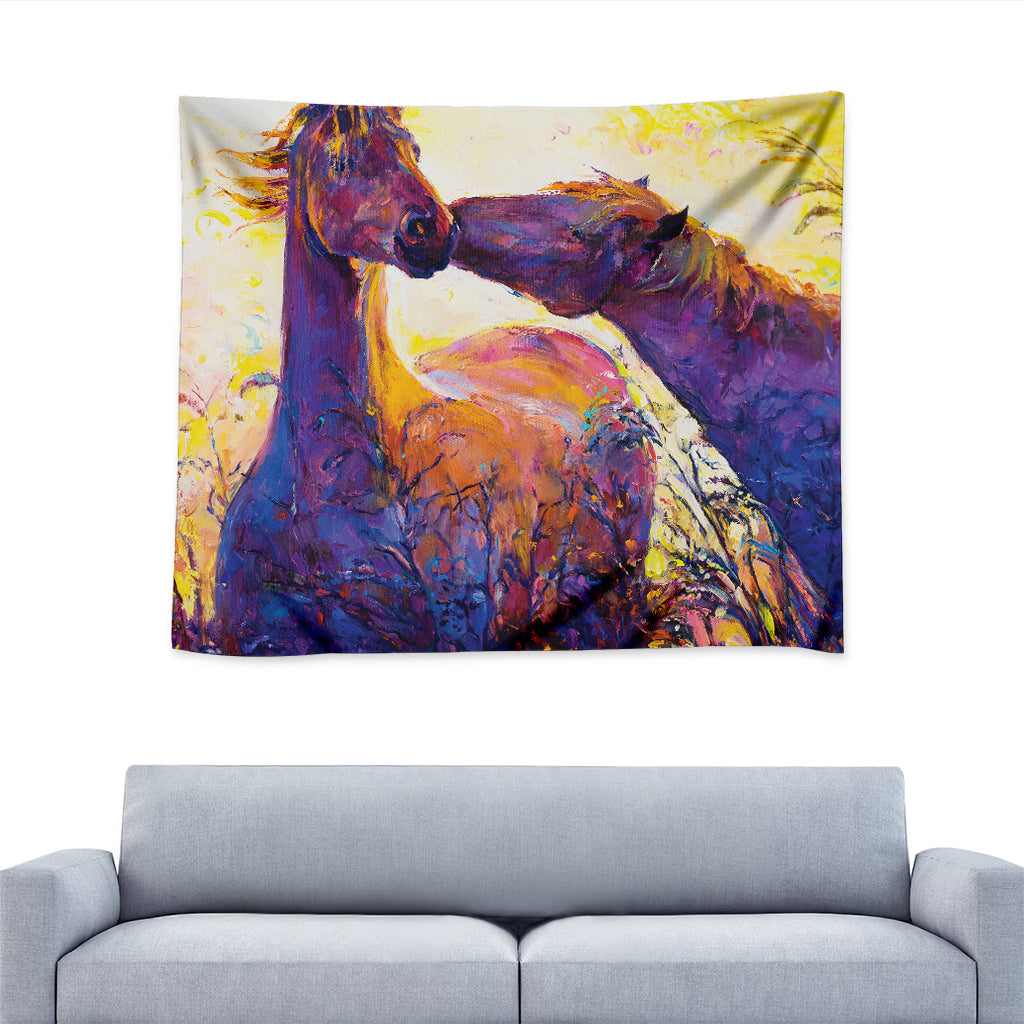Couple Horses Portrait Print Tapestry