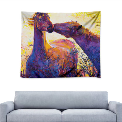 Couple Horses Portrait Print Tapestry