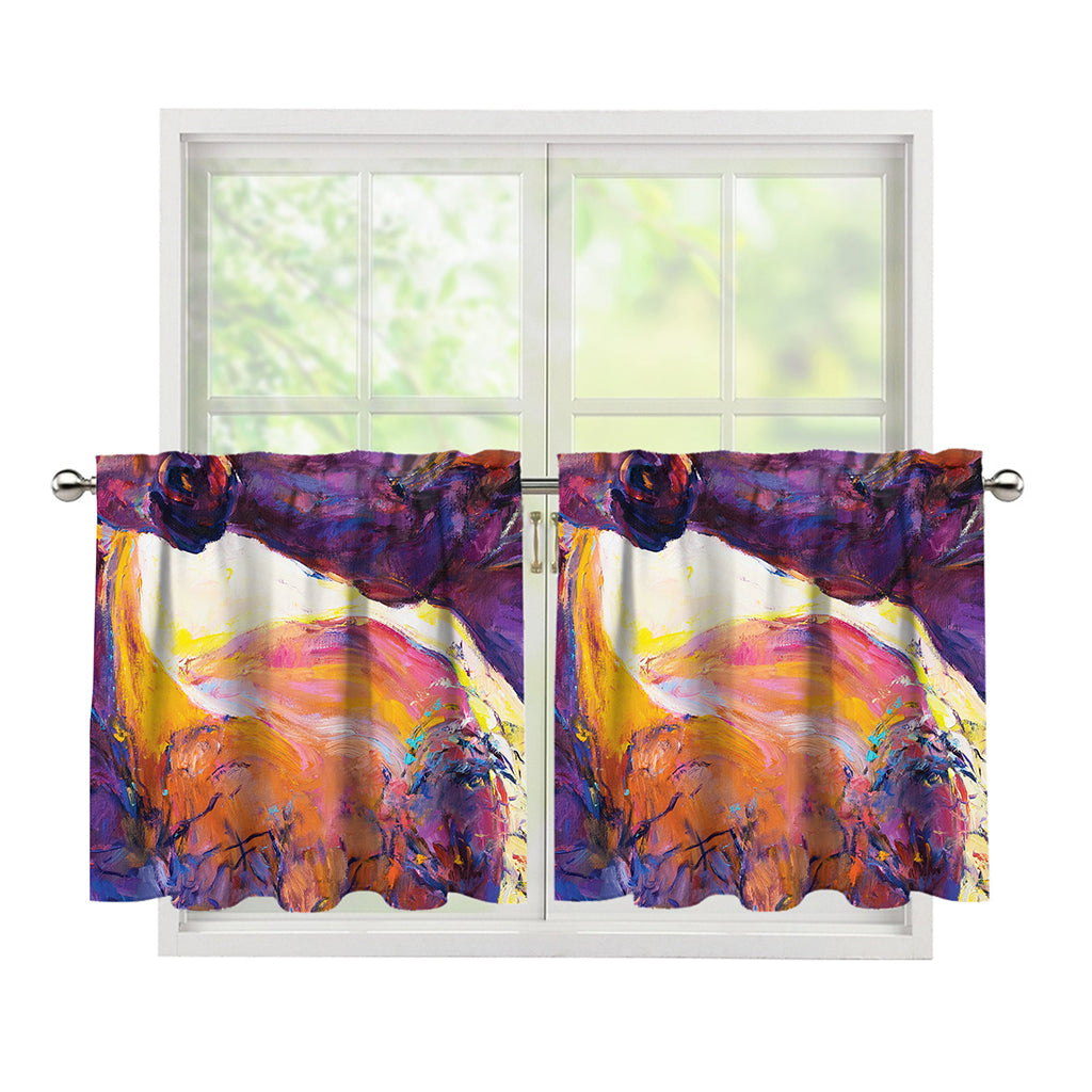 Couple Horses Portrait Print Tier Curtains