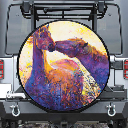 Couple Horses Portrait Print Tire Cover