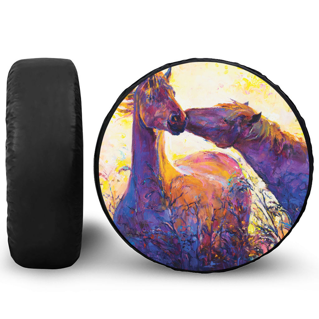 Couple Horses Portrait Print Tire Cover