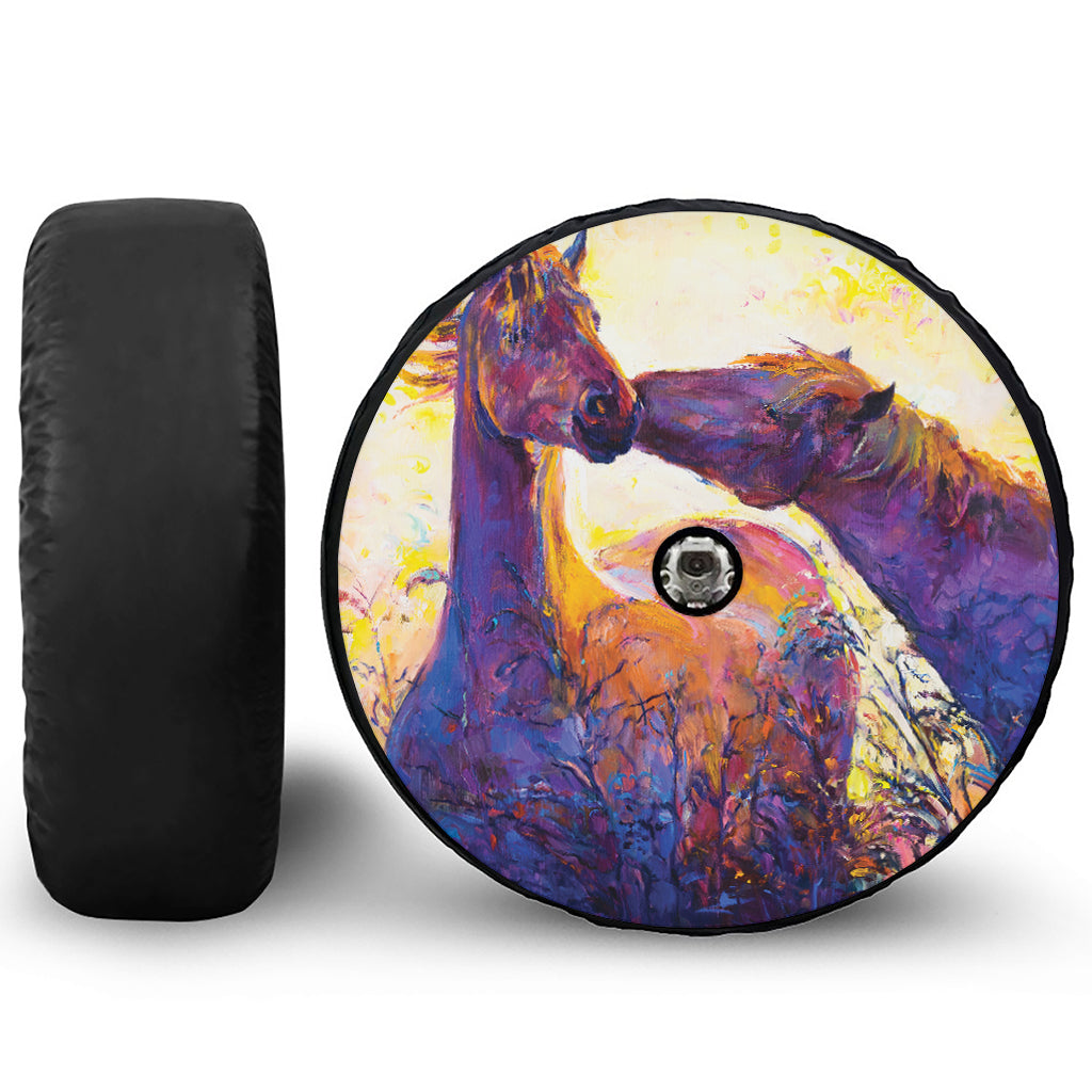 Couple Horses Portrait Print Tire Cover With Camera Hole