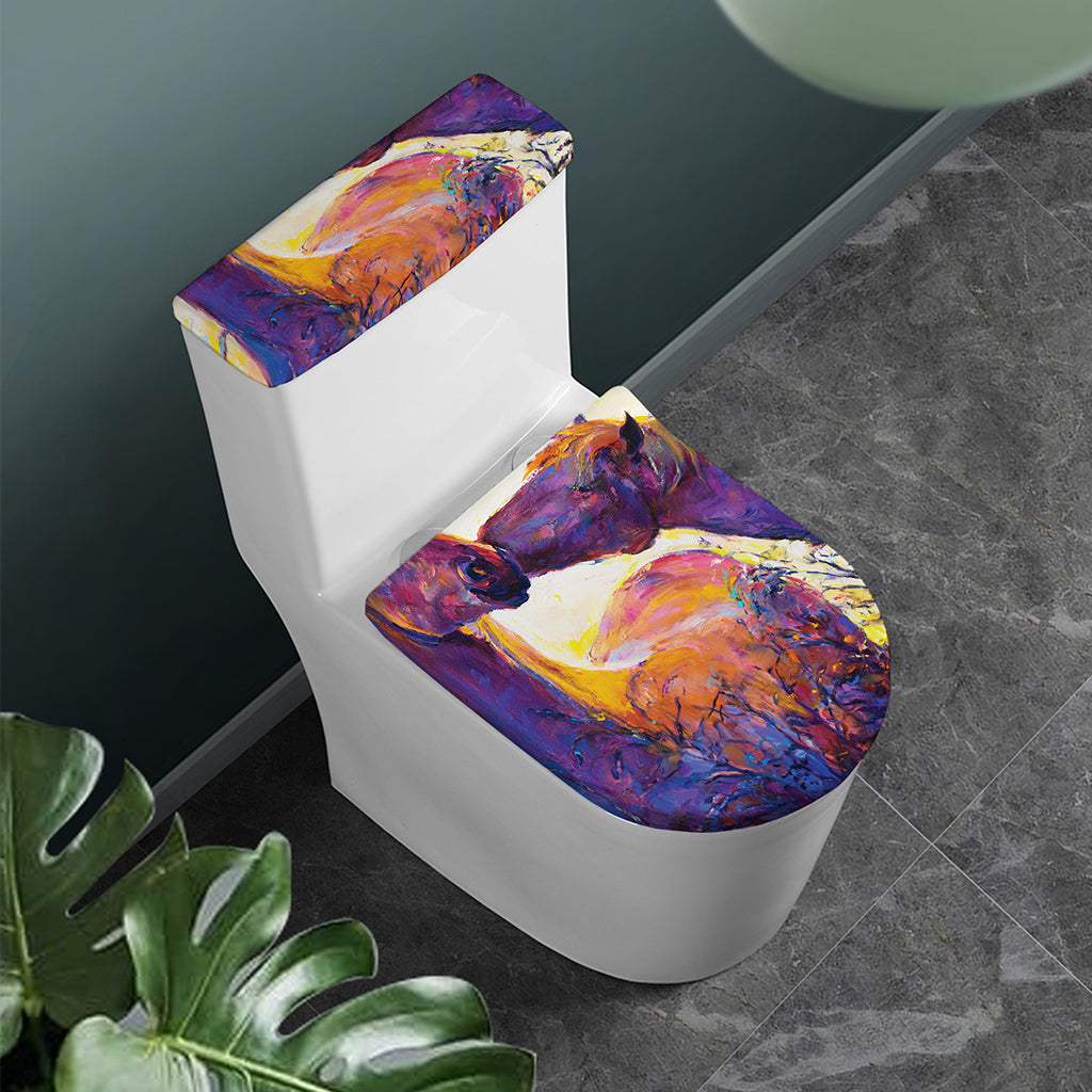 Couple Horses Portrait Print Toilet Lid And Tank Cover Set