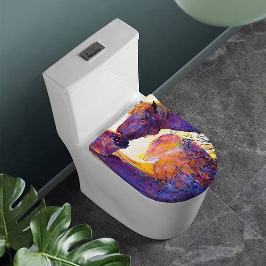 Couple Horses Portrait Print Toilet Lid Cover