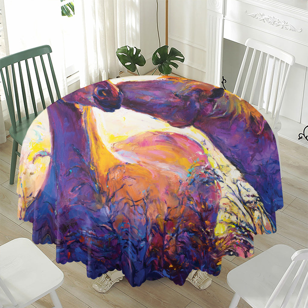 Couple Horses Portrait Print Waterproof Round Tablecloth