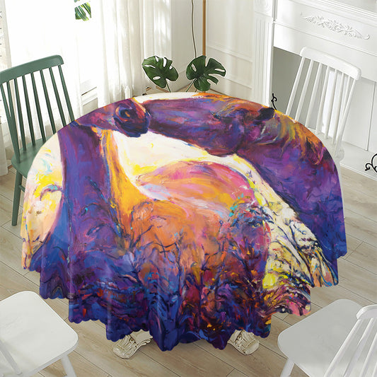 Couple Horses Portrait Print Waterproof Round Tablecloth