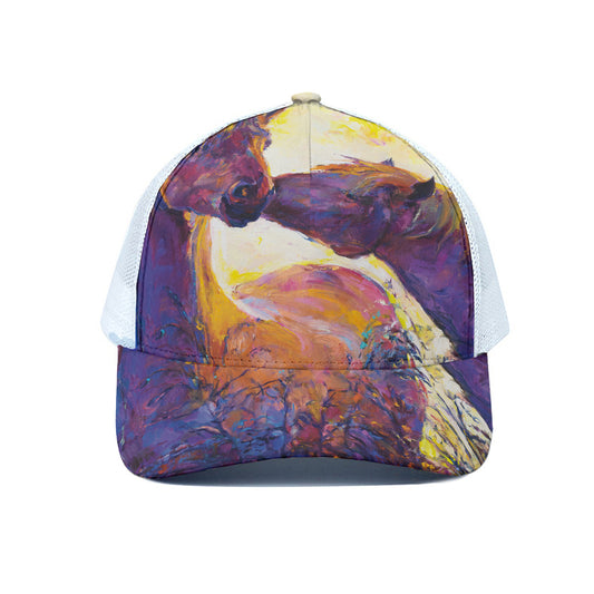 Couple Horses Portrait Print White Mesh Trucker Cap