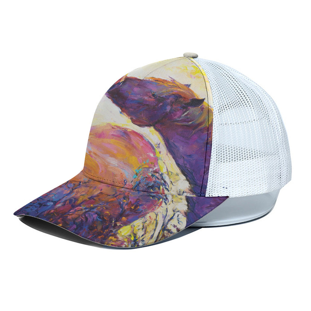Couple Horses Portrait Print White Mesh Trucker Cap