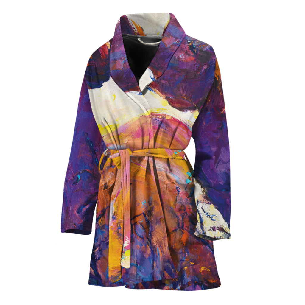 Couple Horses Portrait Print Women's Bathrobe