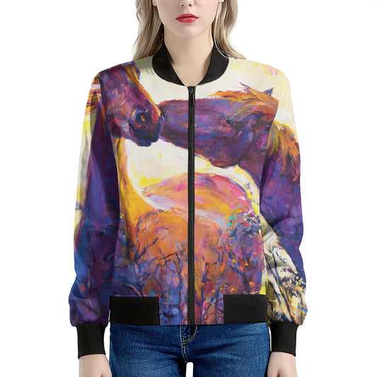 Couple Horses Portrait Print Women's Bomber Jacket